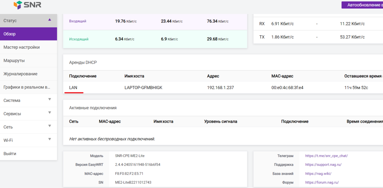 Отображение LAN-клиентов DHCP