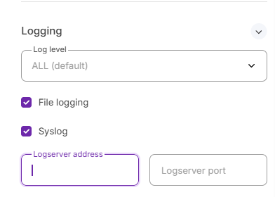 Настройки логирования в файл или на syslog сервер 