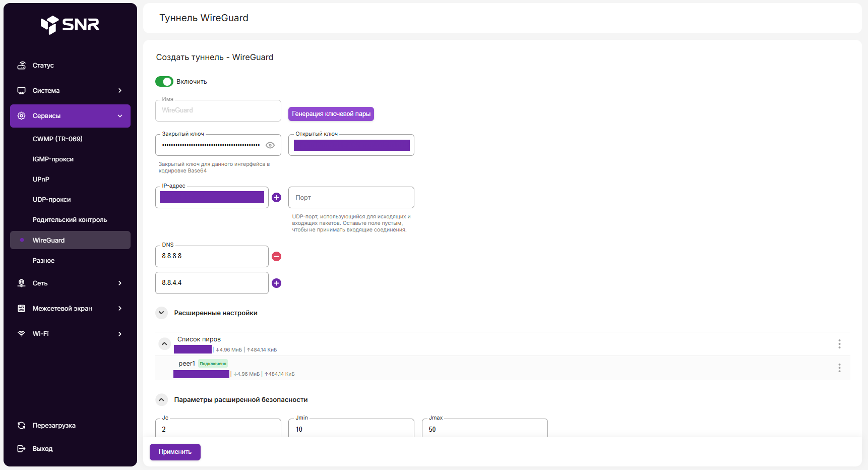 Настройка Wireguard и AmneziaWG на роутере SNR